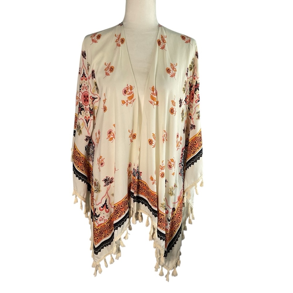 Altar'd State Colorful Medallion Print Tassell Hem Kimono Wrap Size S/M